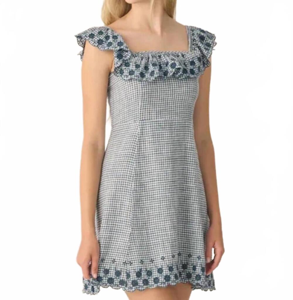 NEW RYLEE + CRU bianca mini dress in marine gingham